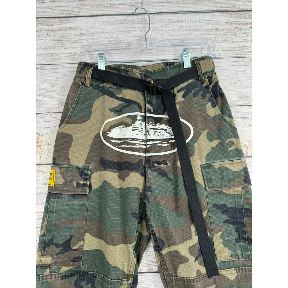 Corteiz Guerillaz Cargo Pants Mens XS Camo Ripstop Alcatraz‎ Graphic Streetwear